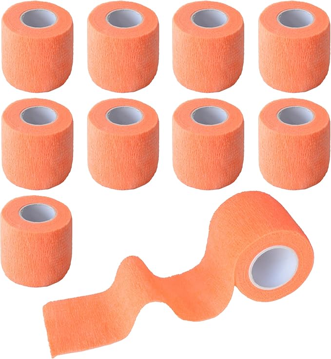 9 Pack 2" x 5 Yards Self Adhesive Bandage Wrap Self Stick Wrap for Ankle, Wrist, Finger, Sports, Breathable Cohesive Vet Tape for Pets (Light Orange)-PurrikoPets