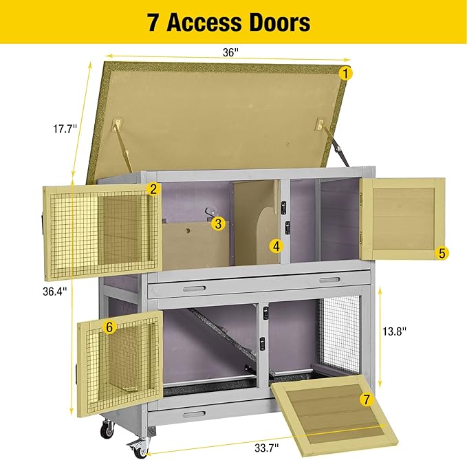 Aivituvin 36" Rabbit Hutch Bunny Cage Indoor Outdoor Guinea Pig Cage 2 Story Wth 2 Tray, Trap Door, Wheels-PurrikoPets