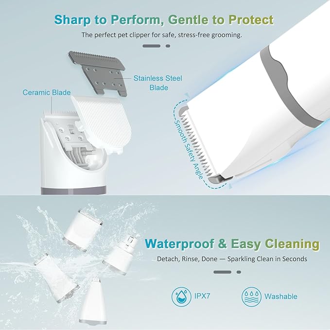 4 in 1 Dog Clippers Grooming Kit with LED Screen, Cordless Quiet Paw Trimmer & Nail Grinder, Rechargeable Waterproof Feet Ear Body Hair Shaver for Cats Dogs Pet Supplies-PurrikoPets