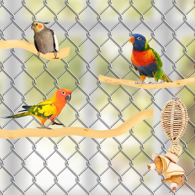 3Pcs Bird Toys Perch Stand for Cage, Natural Parrot Toys, Small Chewing Sticks Toys Bird Cage Accessories for Conures Parakeets Cockatoo African Grey Parrots (3PCS)-PurrikoPets