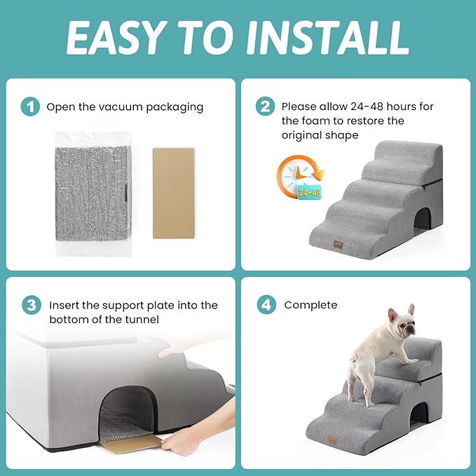 Extra Wide Dog Stairs with Tunnel, Detachable Large Pet Step for Small Medium Dog, Puppy or Cat, Ramp for High Bed, Couch, Sofa or Car, Stable, 19.7x33x22.4 inch, 5 Step, Grey-PurrikoPets