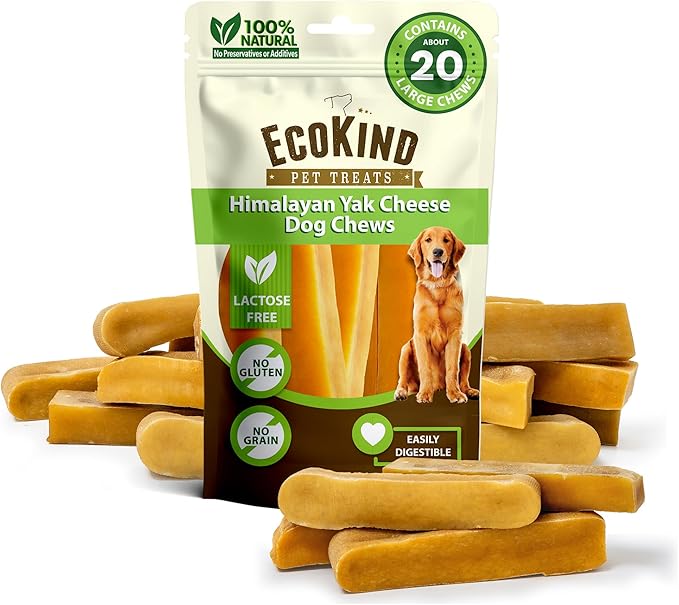 Ecokind Himalayan Chews, Healthy Treats, Odorless, Rawhide Free, Long Lasting Dog Bones for Aggressive Chewers, Indoors & Outdoor Use, Made in The Himalayas, Large (Pack of 20)-PurrikoPets