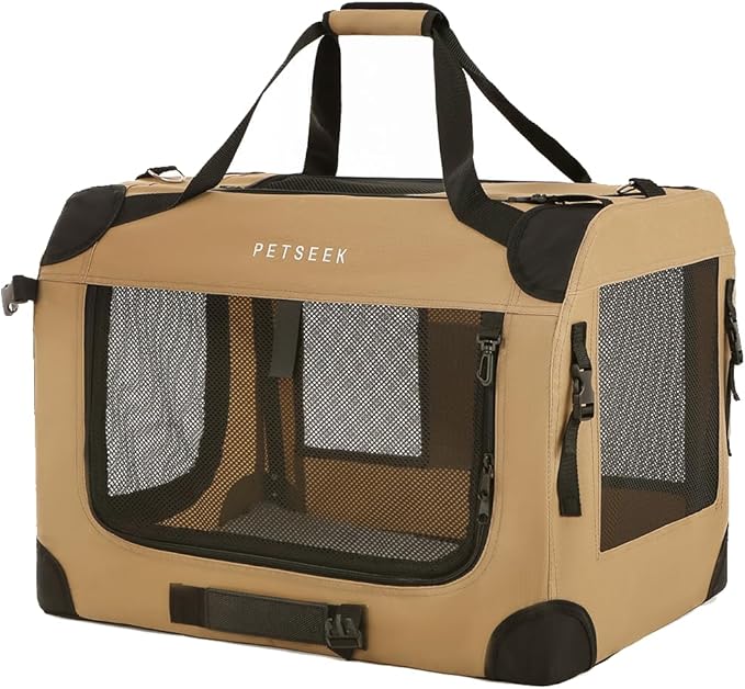 Extra Large Cat Carrier Soft Sided, Portable Small Dog Carrier for 2 Cats, 24"x16.5"x16" Car Travel Folding Comfortable Design, Khaki-PurrikoPets