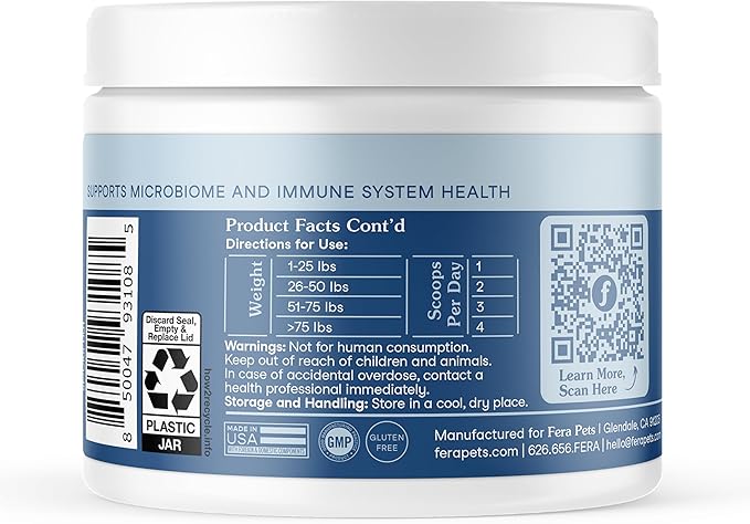 Fera Pets Postbiotics Plus Prebiotics for Dogs & Cats - with Slippery Elm - Promotes Optimal Digestive Health & Inflammatory Response - Enhances Immunity - 120 Scoops-PurrikoPets