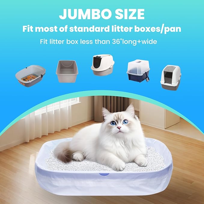 120 Pack Jumbo Cat Litter Bags-3MIL Extra Thick Leakproof Litter Box Liners, 37"x18" Heavy Duty Drawstring Cat Litter Liners for Automatic Litter Box, Odor Control Disposable Kitty Litter Bags 12 Roll-PurrikoPets