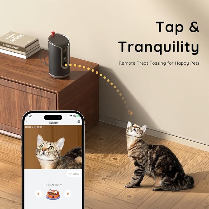 2K Pet Camera Treat Dispenser, AI Photo Album, Dog Camera with 360° Auto Tracking & 5G/2.4G WiFi, 2-Way Talk, Remote Treat Tossing, Motion Alerts for Cats Indoor-PurrikoPets