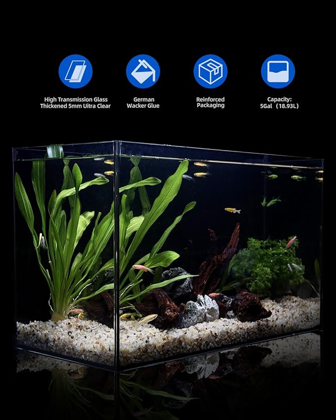 5 Gallon Clear Glass Fish Tank, Easy to Maintain Small Aquariumfor Betta, Goldfish, Snail,Shrimp and Aquatic Planting-PurrikoPets