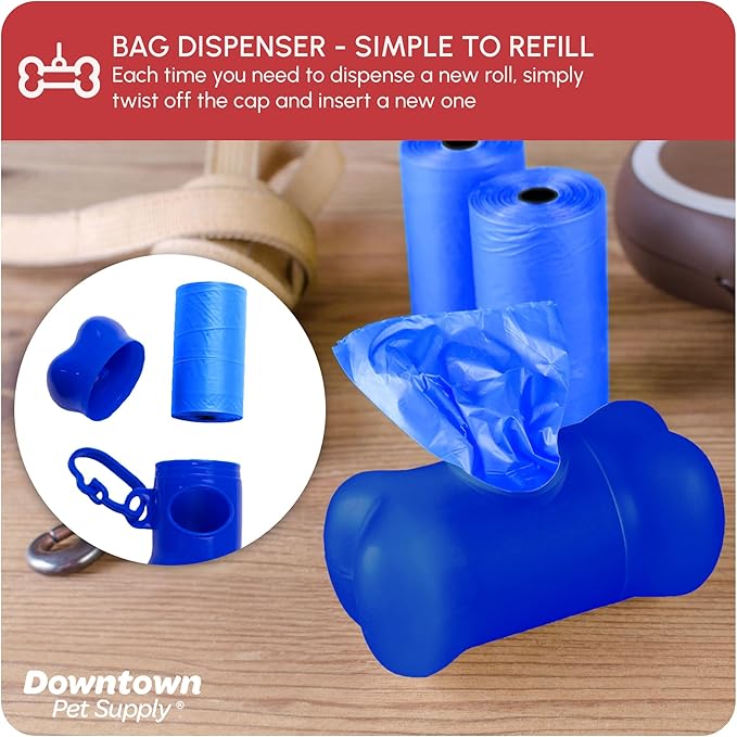 Downtown Pet Supply Dog Waste Bags (1000 CT - Rainbow Bags & 2 Dispensers) Clips to Dog Leashes & Harnesses - Poop Scoop Bags are Leak-Proof & Unscented-PurrikoPets