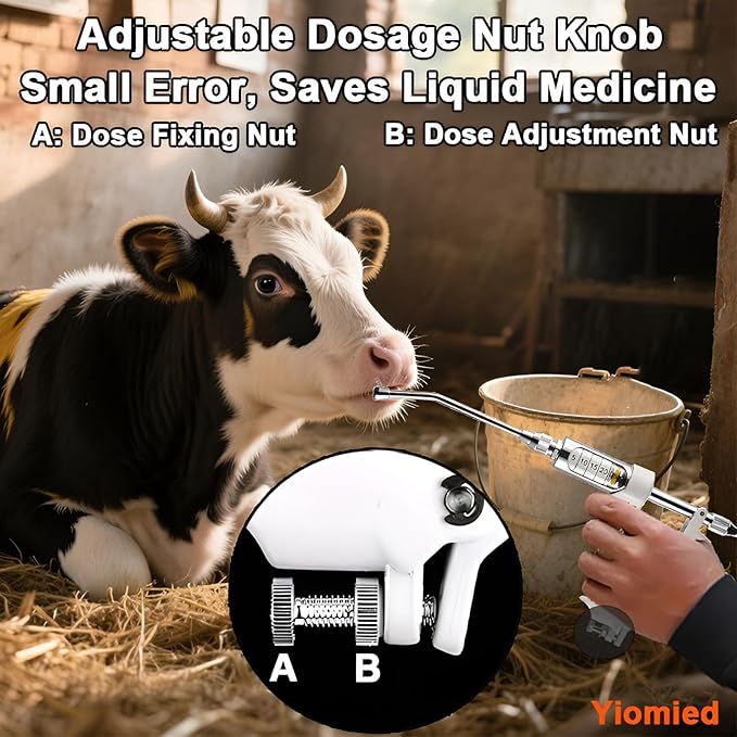 30ML Veterinary Metal Feeding Gun, Continuous Drench Gun Dosing Device Veterinary Adjustable Medicine Dispenser Husbandry Autonomous Feeding Tool, for Pig Cow, Sheep, Horse (White Color, 30ML+Kettle)-PurrikoPets