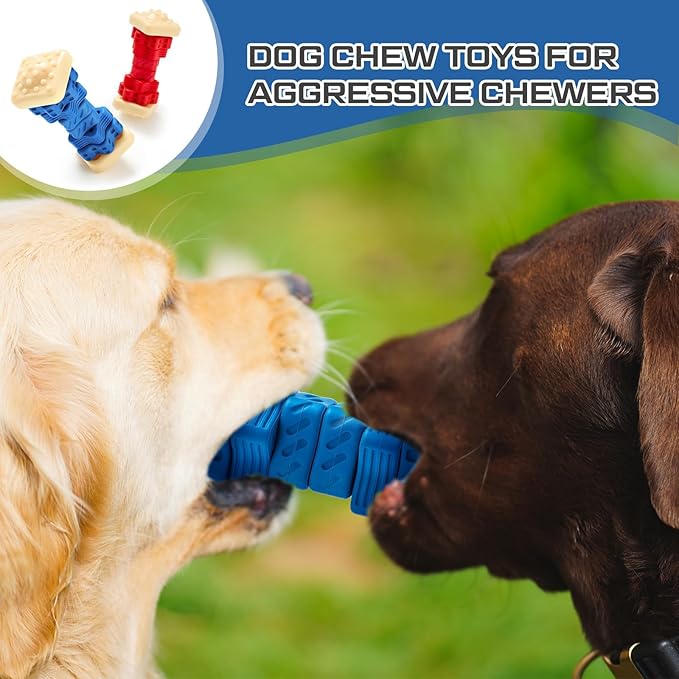 Aliceset 2 Pcs Dog Toys for Aggressive Chewers Tough Durable Indestructible Puzzle Interactive Dog Cognitive Chew Toys with Beef Flavor, Safe Rubber Bone Shape Enrichment Gift to Keep Them Busy-PurrikoPets