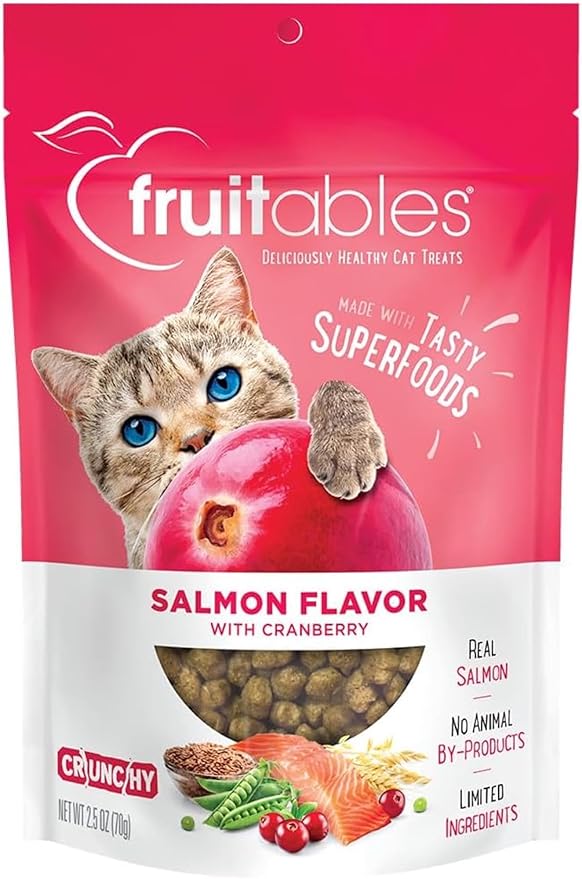 Fruitables Cat Crunchy Treats For Cats – Healthy Low Calorie Packed with Protein – No Wheat, Corn or Soy – Made with Real Salmon with Cranberry – 2.5 Ounces-PurrikoPets