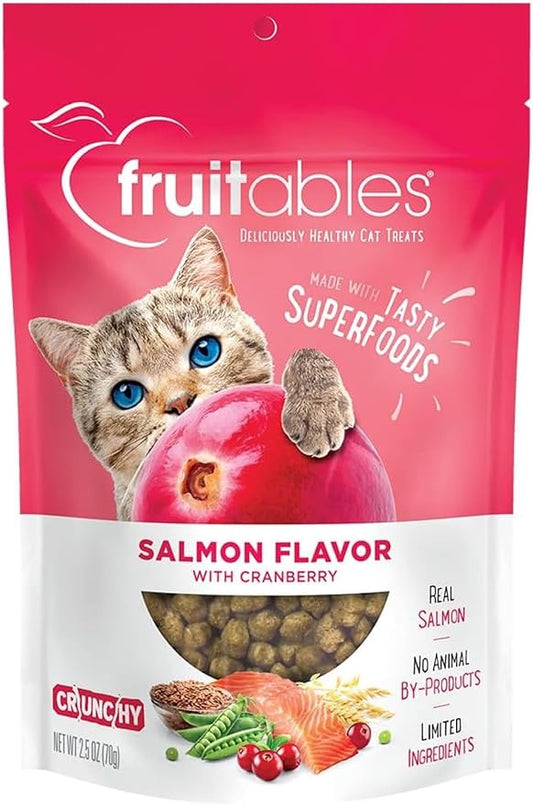 Fruitables Cat Crunchy Treats For Cats – Healthy Low Calorie Packed with Protein – No Wheat, Corn or Soy – Made with Real Salmon with Cranberry – 2.5 Ounces-PurrikoPets