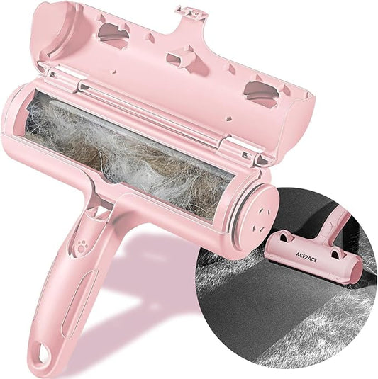 ACE2ACE Pet Hair Removal Tool, Lint Roller Brush for Cats and Dogs, Reusable Self Clean Pet Fur Remover, Pet Hair Remover for Laundry, Carpet, Furniture, Couch, Sofa and Bedding (Pink)-PurrikoPets