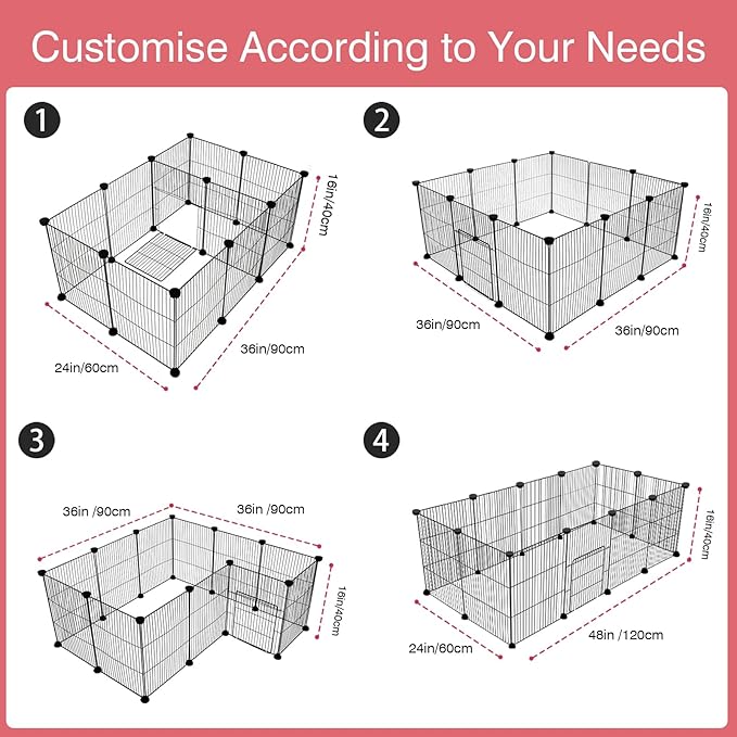 12 Panels Small Animal Playpen,Pet Playpen with Waterproof Mat,C&C Cage for Guinea Pigs,Puppy Play Pen,Bunny Playpen,Indoor Outdoor Portable Metal Wire Yard Fence-PurrikoPets