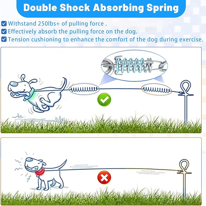 Dog Tie Out Cable 10/15/20/25/30FT Dog Run Cable Rosy Pink/Blue/Purple/Silver/Red/Green/YellowTie Out Cable for Large Dogs Heavy Duty for Outside Hold Large Dogs Up to 250LBS-PurrikoPets