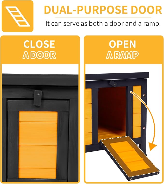GEGURI Outdoor Cat House Weatherproof, Rabbit Hutch & Indoor Bunny Cage, Wooden Shelter for Feral Cats, Rabbits, Chickens & Small Animals-PurrikoPets