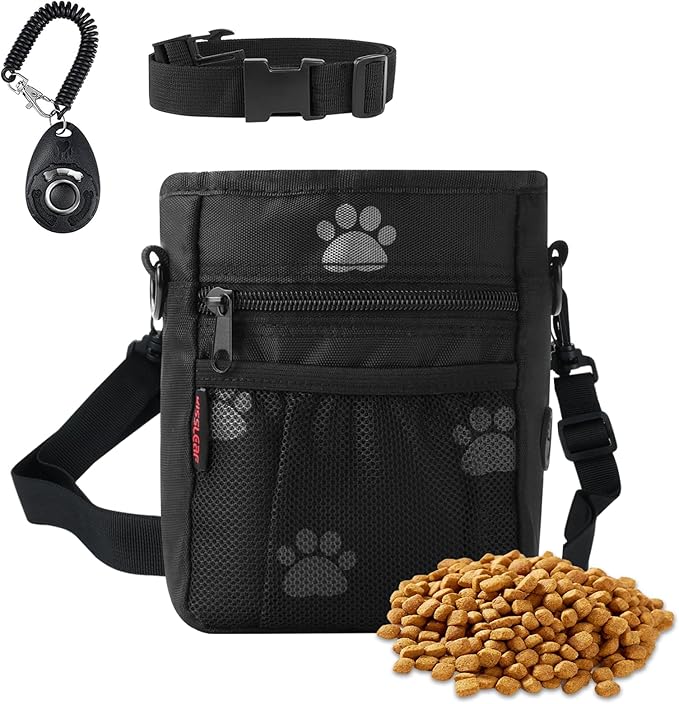 Dog Treat Pouches for Pet Training, Treat Pouches for Pet Training,Large Dog Treat Training Pouch and Dog Clicker,Dog Training Treat Pouch Built-in Poop Bag Dispenser-Black Pattern.-PurrikoPets