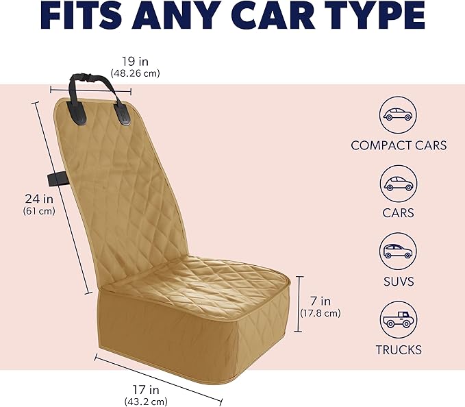 Active Pets Dog Car Seat Cover, Waterproof Front Seat Protector for SUV Truck Sedan, Pet Safety Travel Comfort System with Universal Fit, Beige-PurrikoPets