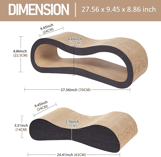 2 in 1 Cat Scratcher Cardboard Lounge Bed, Cat Scratching Post, Durable Board Pads Prevents Furniture Damage,Large,Brown-PurrikoPets