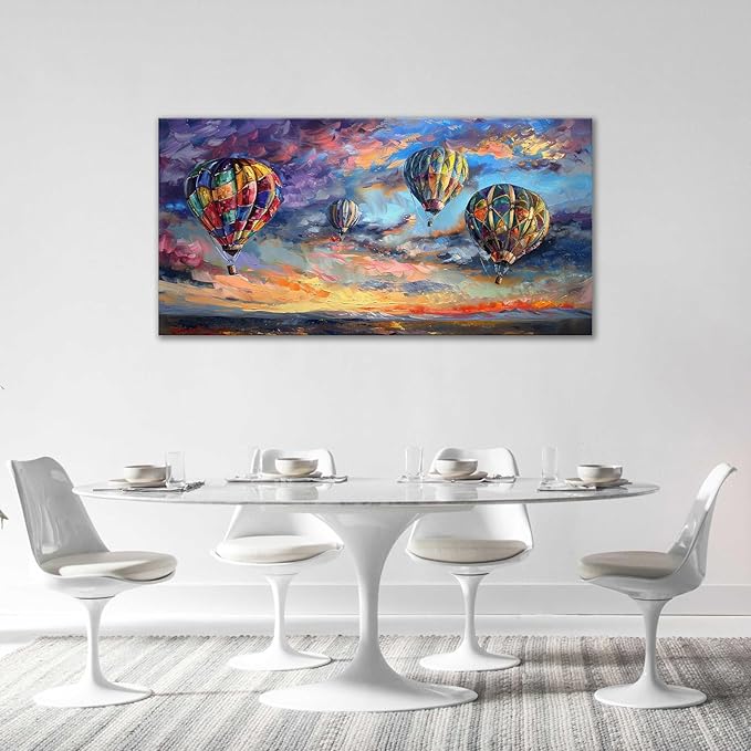Extra Large Wall Art Hot Air Balloons Canvas Living Room Pictures Framed Prints Colorful Oversize Wall Decor Animal Painting Artwork for Bedroom Dining Home 60"x30"-PurrikoPets