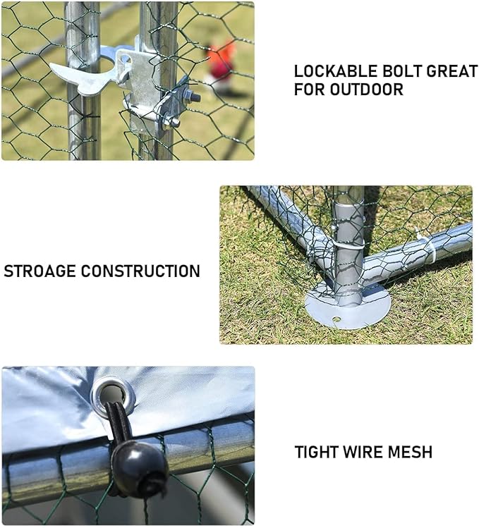 1.26’’ Large Metal Chicken Coop Walk in, Chicken Pen for Chickens, Outdoor Chicken Runs Coops Dog Kennel, Spire Roofed Chicken Runs for Yard with Anti-Ultraviolet Cover(9.8’Lx6.6’Wx6.4’H)-PurrikoPets