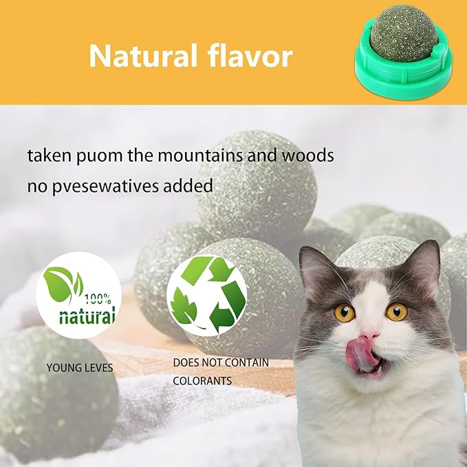 GATITOS Catnip Balls 1 Pcs, Catnip Ball for Cats Wall, Safe Healthy Kitten Chew Toys, Teeth Cleaning Dental Wall Treats, Edible Cats Lick Kitten Chew-PurrikoPets