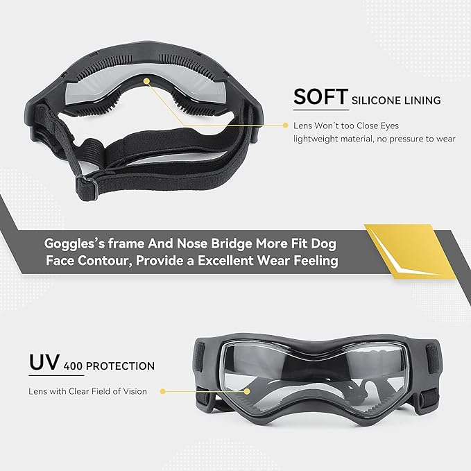 Dog Goggles Dog Sunglasses for Medium Breed UV Protection Windproof with Adjustable Head Straps Chin Straps for Ride Car/Hiking Travel/On Beach-Black-PurrikoPets