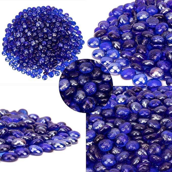 18 LB Fire Glass Beads Fireglass Drops for Gas Fire Pit Fireplace Cobalt Blue Luster Reflective Decorative Glass Gems Rocks Pebbles Stone for Vase Fillers Aquarium Fish Tank Decoration (Cobalt Blue)-PurrikoPets