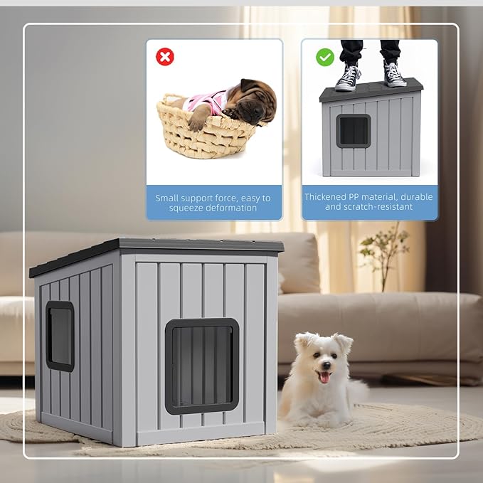 DRATO Dog House Indoor and Outdoor with Weatherproof Roof Removable Floors for Small to Middle Sized Dogs Easy to Assemble (Gray, 24.65 * 21.5 * 22.21)-PurrikoPets