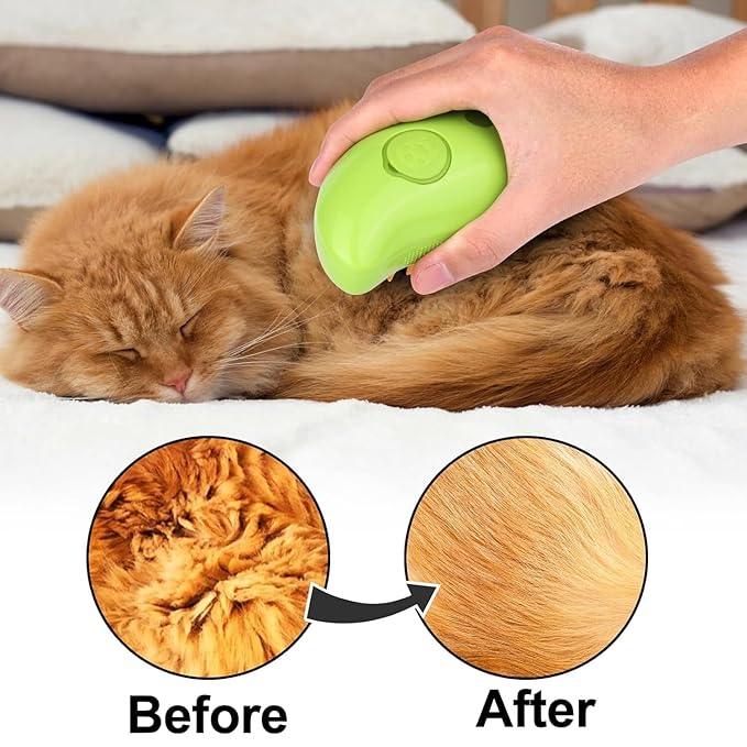 2024 Multifunctional Pet Brush for Detangling and Hair Removal - 3-in-1 Grooming Comb with Massage Function for Cats and Dogs (Khaki)-PurrikoPets