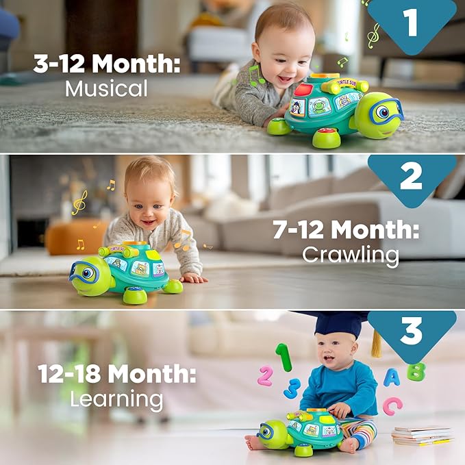 Educational Baby Toys 6-12 Month, Musical Crawling Turtle, Infant Toys for 6 7 8 9 10 Month Old Boy Girl, Christmas Bilingual Baby Gifts for 3-6-9-12 Months-PurrikoPets