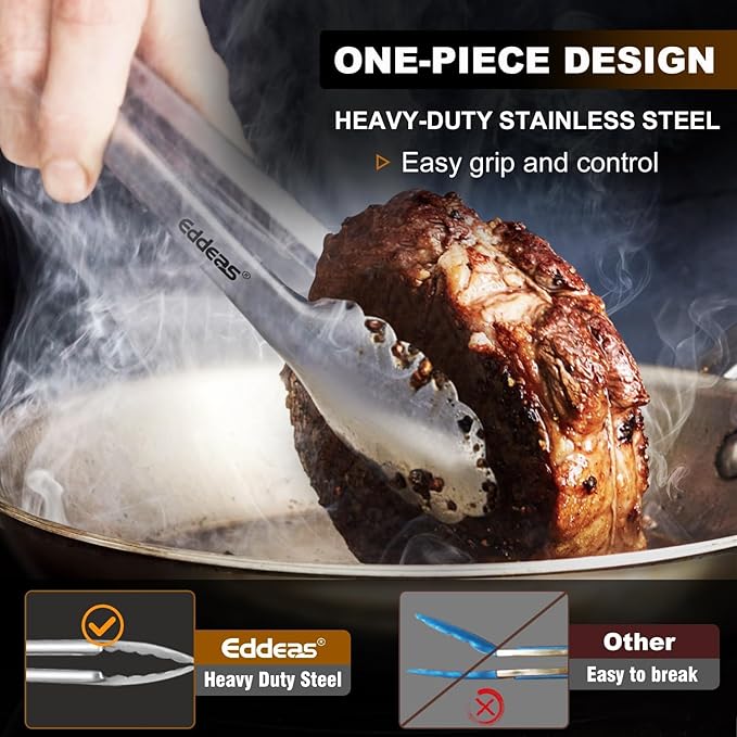 All Metal Tongs For Cooking - Heat Resistant 600 Degrees Stainless Steel Kitchen Tongs, Set of 2-9" & 12 inch, Locking Tongs, For Food,Salad, BBQ, Grilling, Dishwasher safe-PurrikoPets