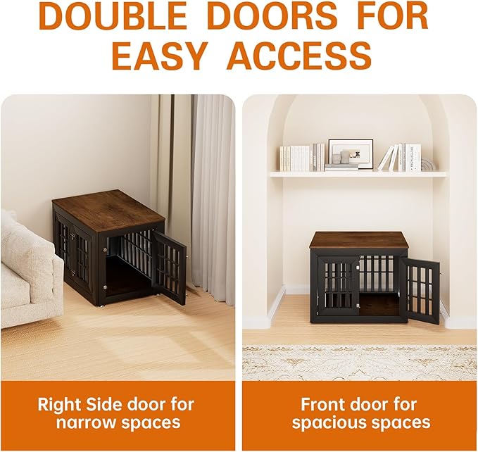 32" Heavy Duty Dog Crate Furniture for Small,Medium and Large Dogs,Rustic Wooden Dog Cage Kennel Indoor Furniture with Waterproof Top,Decorative Pet House Side End Table (Black & Wood)-PurrikoPets