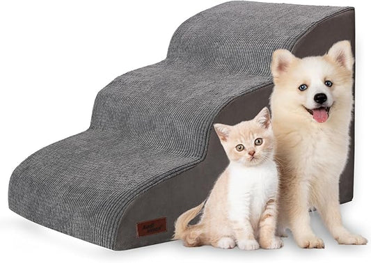 3-Step Dog Ramp and Stairs for Sofa and Chair - Non-Slip Sturdy Pet Steps for Small Dogs and Cats,15.7" H,Grey-PurrikoPets