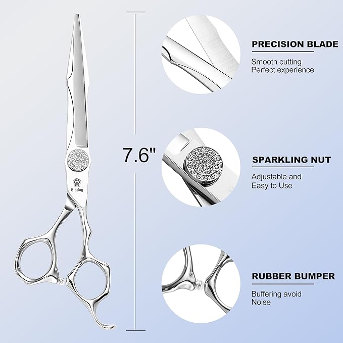 GLADOG 7" Premium 9CR Dog Grooming Scissors with Full Diamond Pivot Nut - Professional Straight Dog Scissors for Grooming, Ideal Dog Shears for Precise Trimming, Pet Grooming Scissors, Grooming Shear-PurrikoPets