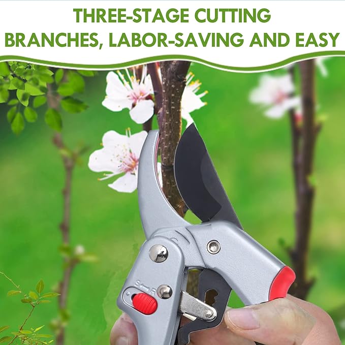 Garden clippers, premium Germany pruners, Work 3 times easier, professional ratchet pruning shears, cutting rose, flower, hedge, stem, tree, Sharp gardening scissors, Arthritis weak hand snips-PurrikoPets