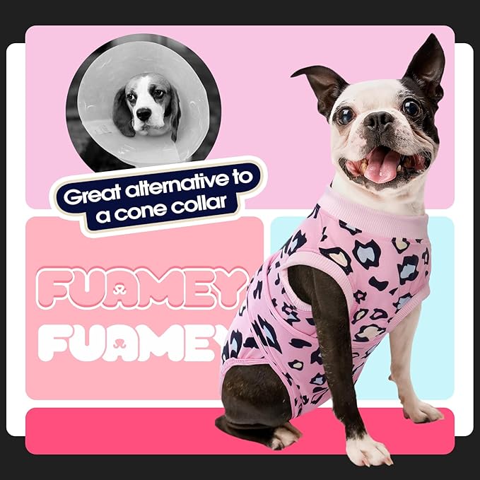 FUAMEY Recovery Suit for Dogs After Surgery,Soft Breathable Dog Bodysuit E-Collar & Cone Alternative Surgical Suit,Male Female Dog Neuter Spay Suits Anti Licking Wounds Onesie Pink Leopard XL-PurrikoPets