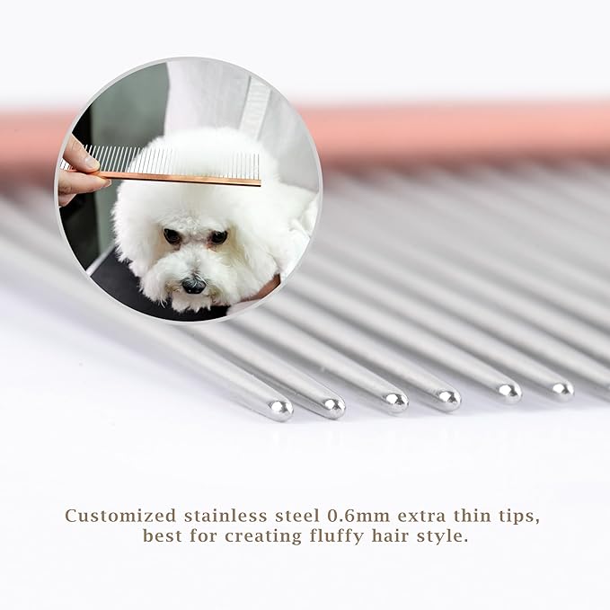 2-in-1 Megal Greyhound Comb for Dogs (Medium/Coarse), 69 Stainless Steel Pins Dog Comb, Aluminum 24.5cm Handle,Lightweight,Gently Remove Dogs’ Head/Body Fur, Professional Grooming Accessories-PurrikoPets