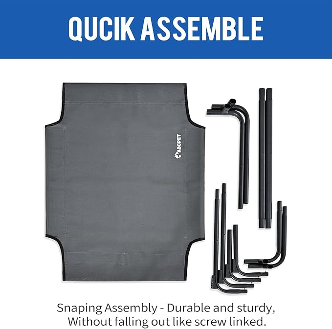 Elevated Dog Bed, Outdoor Dog Bed Raised Bed Cooling Waterproof Pet Beds Cots Stable and Easy Assembly, Teslin Fabric with 1.2mm Thick Iron Frame, Breathable, Ultra-Sturdy，Grey, 48 * 32 * 8.7-PurrikoPets