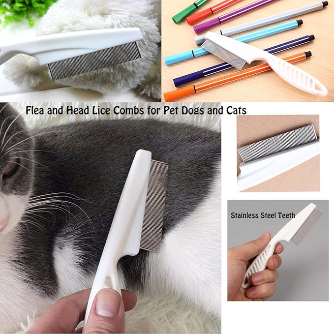 7 Pcs Pet Dog Grooming Comb, Metal Head Comb for Long Hair, Dog Tear Stain Remover Combs, Hair Combs Remover for Dogs Cats, Pet Grooming Tool Removes Crust, Mucus and Stains - 5 Types-PurrikoPets