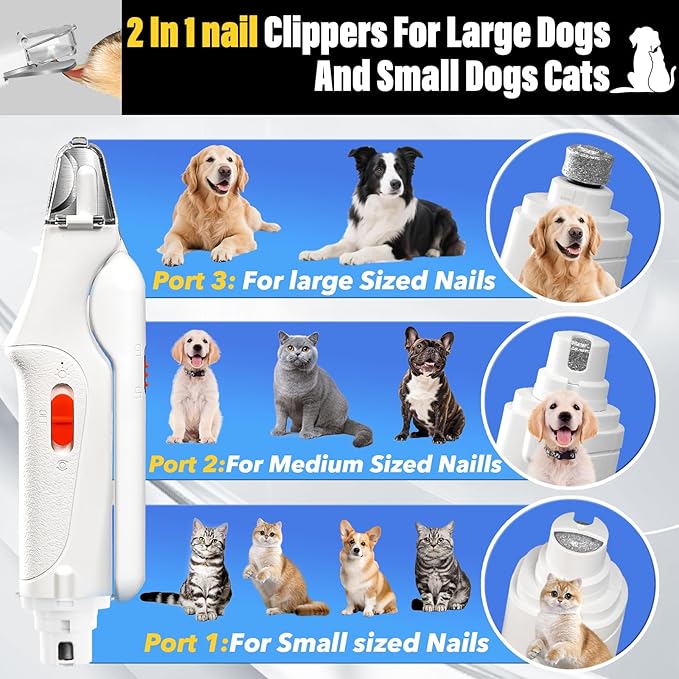 2 in 1 Dog Nail Clippers and Grinder with Lights & Cat Nail Clipper for Large Medium Small Dogs Cats Nail Trimmers USB Rechargeable with 2 LED Lights Dog Claw Care for Non-Black Nails-PurrikoPets