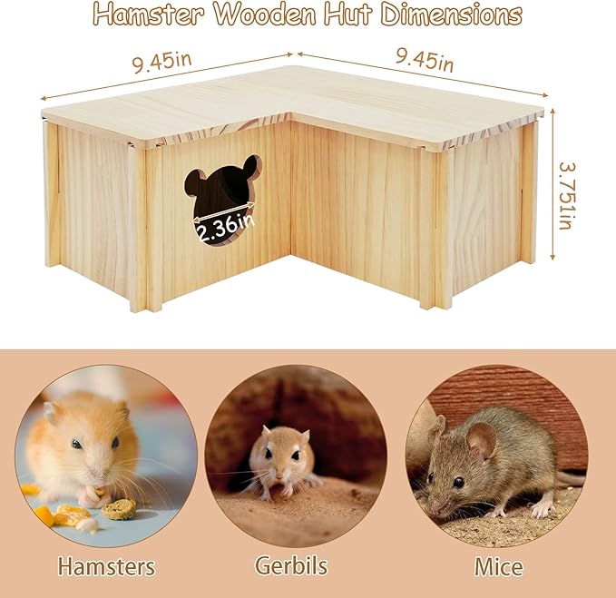 Fhiny Wooden Hamster House, Multi-Chamber Hamster Hideout & Tunnel Detachable Activity Room Exploring Toys Rats Habitat Decor for Dwarf Hamsters Gerbils Mice Lemmings (Small)-PurrikoPets