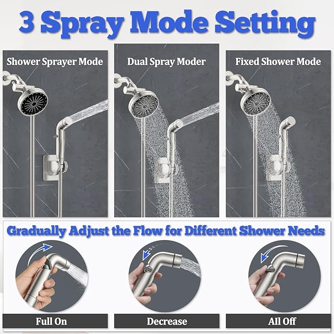 Dog Shower Attachment Metal, YDmeet Pet Shower Attachment for Fast and Clean Pet Bathing and Dog Washing, Brass Shower diverter, Adjustable Pet Shower Sprayer, 8 ft Hose and Shower Holder, Brushed-PurrikoPets