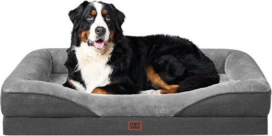 EHEYCIGA Memory Foam XXL Dog Bed for XLarge Sized, Extra Large Orthopedic Dog Sofa with Sides and Waterproof Liner, Washable Bolster Pet Couch with Removable Cover, 52x41x8 Inch, Grey-PurrikoPets
