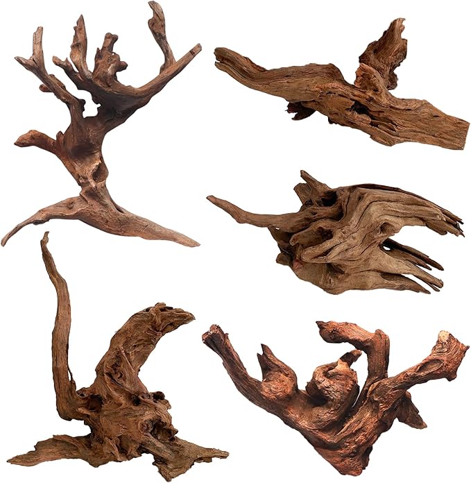 5 Pcs Driftwood Branches Aquarium Wood Decoration Natural Fish Tank Habitat Decor Wood for Lizard Assorted Size-Small-PurrikoPets
