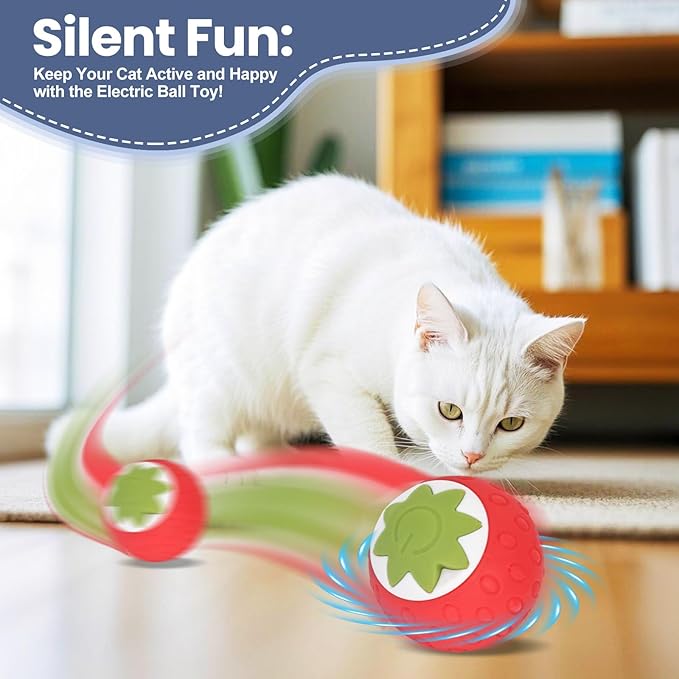 2Pcs Self-Moving Electric Cat Toy Ball with LED - Automatic Interactive Cat Toys for Indoor Cats, Smart Strawberry Design Stimulates Hunting Instincts, Boredom Relief & Exercise for Solo Play-PurrikoPets