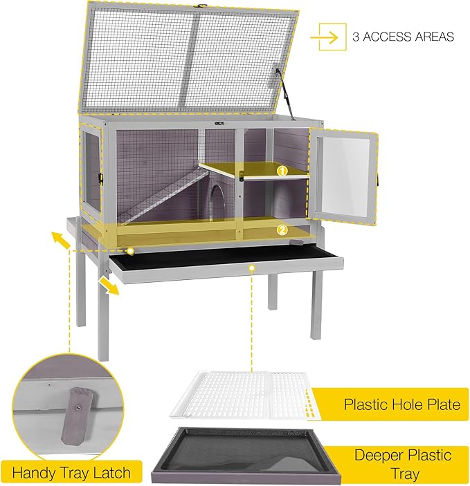 Aivituvin Wooden Guinea Pig Cages Indoor with Removable Stand, Anti Chewing Rabbit Hutch with Ramp and Wire Mesh, 2 Story Small Animals House Habitat with Pull Out Tray (Gray&Purple)-PurrikoPets