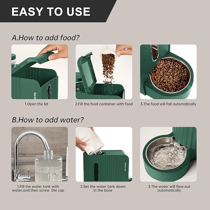 Gardner Pet Automatic Gravity Cat Food Feeder and Water Dispenser Stainless Steel Two-in-One Set Large Capacity Dispenser for Pets Dogs, Puppies, Kittens-PurrikoPets
