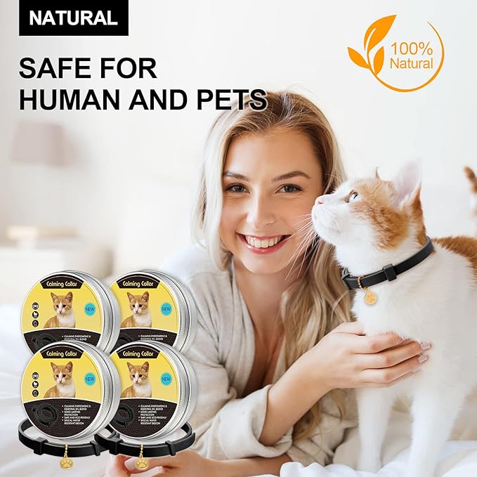 4 Pcs Cat Calming Collar Adjustable Lavender Scent Relaxing Cat Collar with 2 Pendant for Puppies Reduce Stress Aggression Anxious, up to 15 Inches(Black)-PurrikoPets