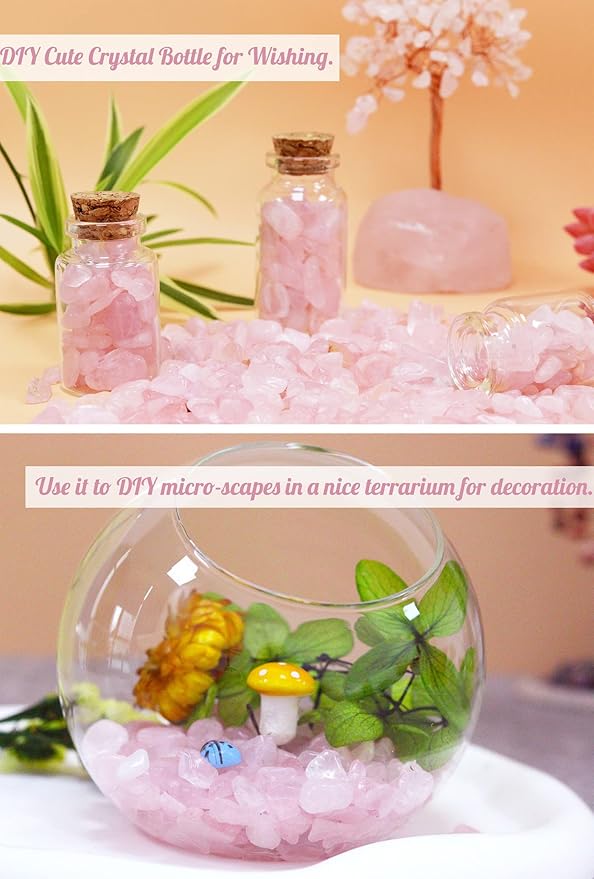 1lb Rose Quartz Aquarium Gravel Rocks Natural Tumbled Healing Crystal Chips Bulk Gemstones Tumbled Crushed Stones for Fountain Vase Filler Planters Decorative Fish Tank Potted Reiki Energy Balancing-PurrikoPets